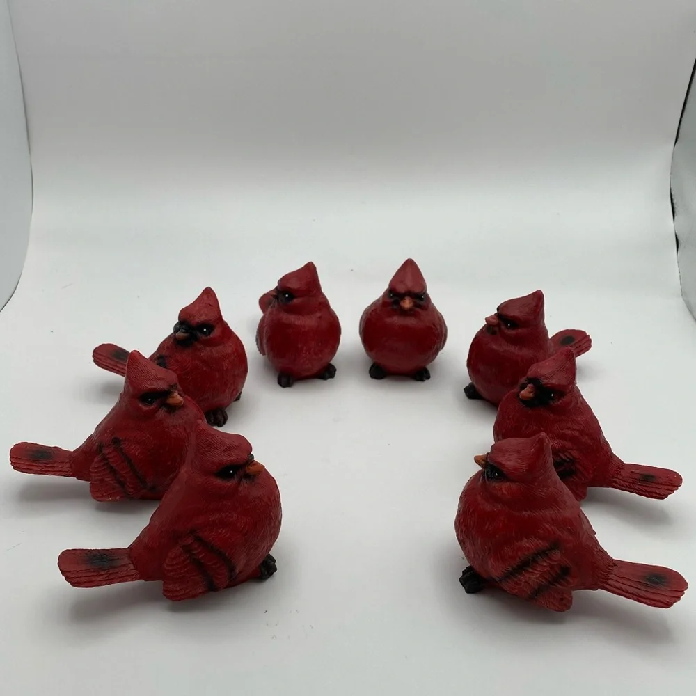 Set of 8 Red Cardinal Figurines Small Resin Bird Statues Winter Home Decor - Picture 1 of 7